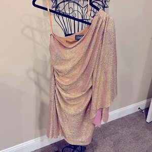 Hailey Adriana Papell one shoulder abstract metallic cocktail dress Goddess Boho